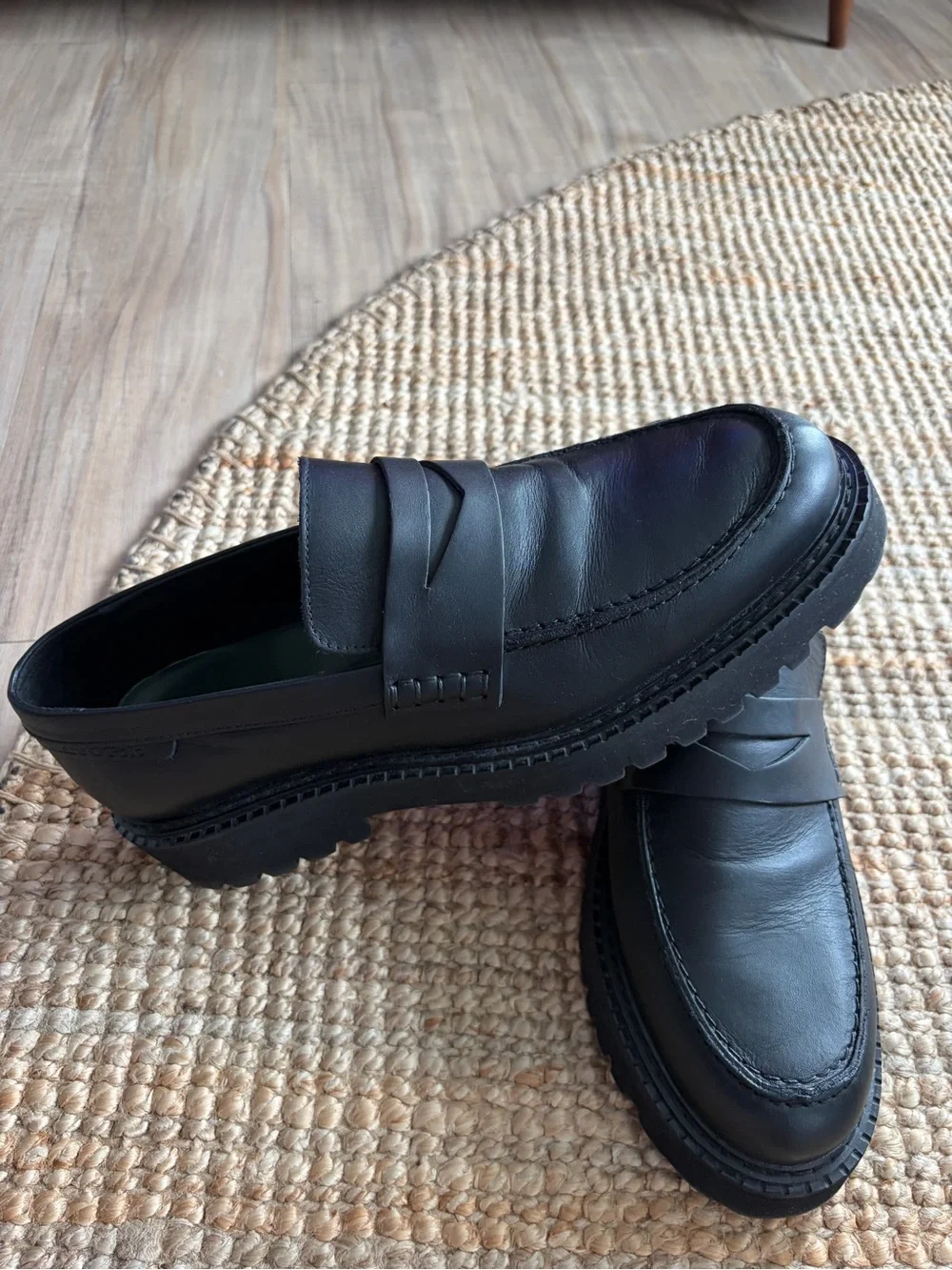Black Leather Penny Loafers for Men